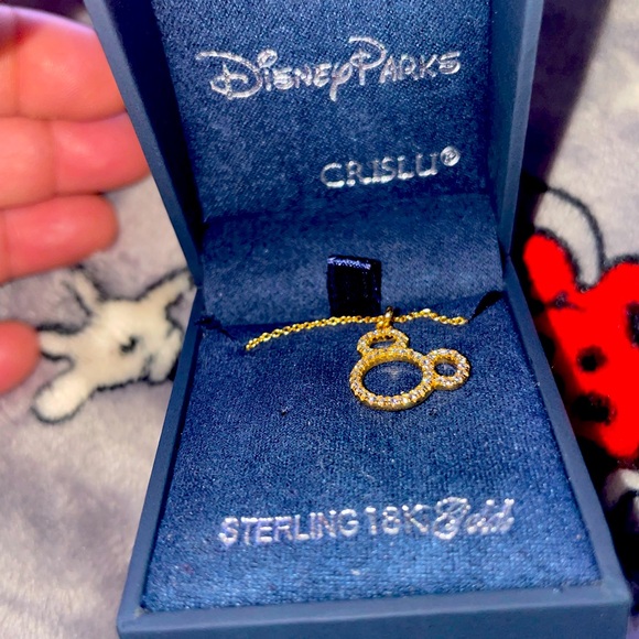 Gold Pendant Necklace with Mickey Mouse Silhouette and Shimmering Stones - Picture 2 of 3